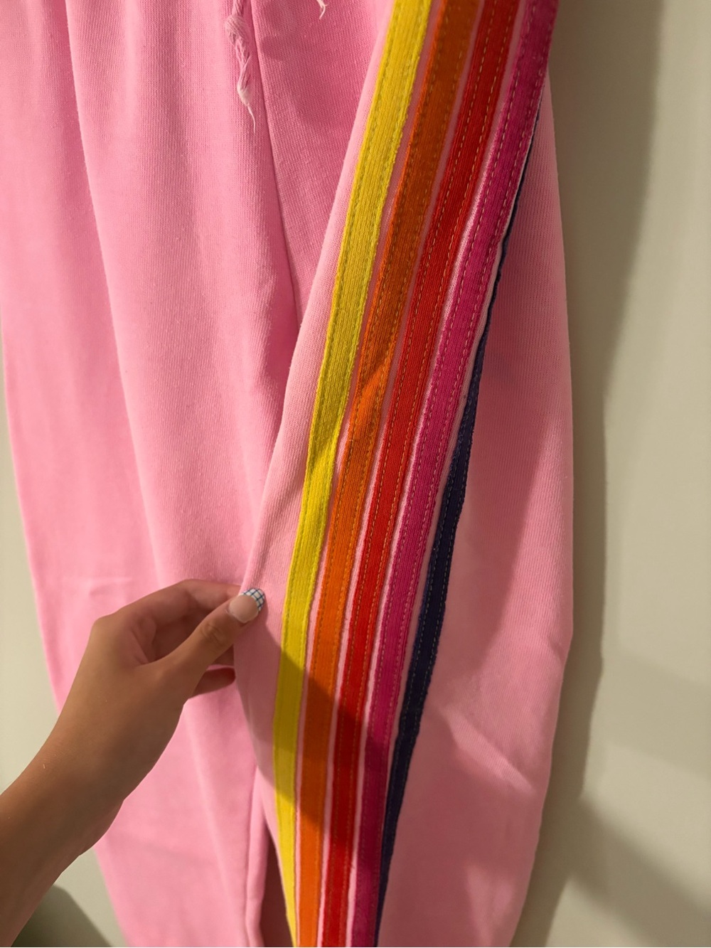 Aviator Nation Pink Sweatpants with Rainbow Side Stripes - Picture 2 of 5